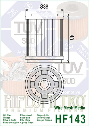 Filtro De Aceite Yamaha Yfm 250 Bear Tracker 1991 2004 Hf143