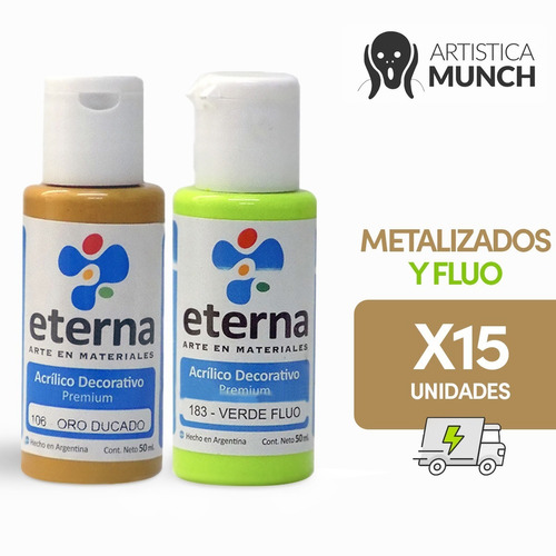 Acrilico Decorativo Eterna Metalizados Y Fluo De 50ml X15u