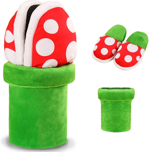Imagen 1 de 5 de Pantufla Planta Carnivora Mario Bros + Peluche Sorpresa