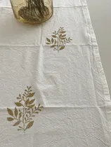 Comprar Caminos De Mesa Tusor Blanco Estampado Hojas Doradas 1,85 Mt