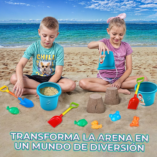 Set Juguetes Playa Arena Cubeta Pala Moldes Animales 6pzs