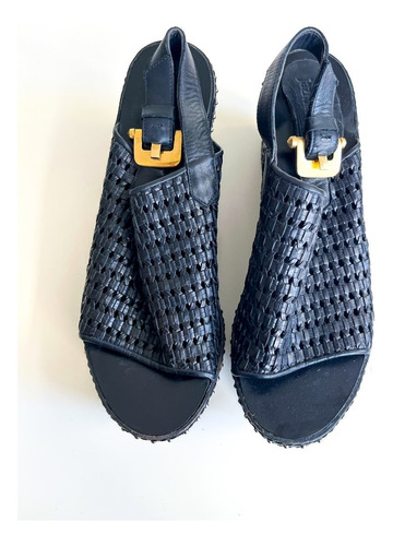 Sandalias Jazmin Chebar Trenzado Cuero Negro Talle 40 No Rap