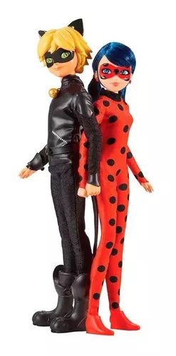 Boneca Miraculous Ladybug e Boneco Cat Noir 