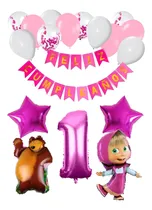 Comprar Pack Globos Masha Oso- Banderín- Nro Gde + Latex+2 Estrellas