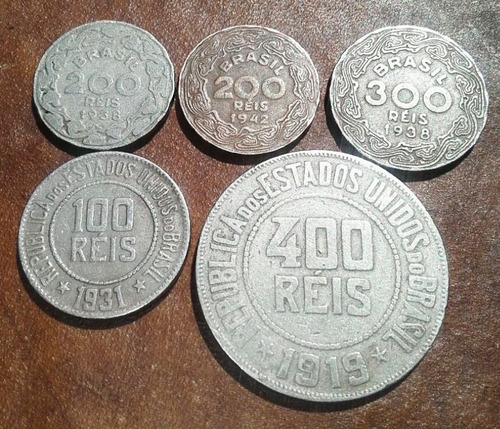 Moedas De Réis Lote De 5 Moedas 1919 A 1942 