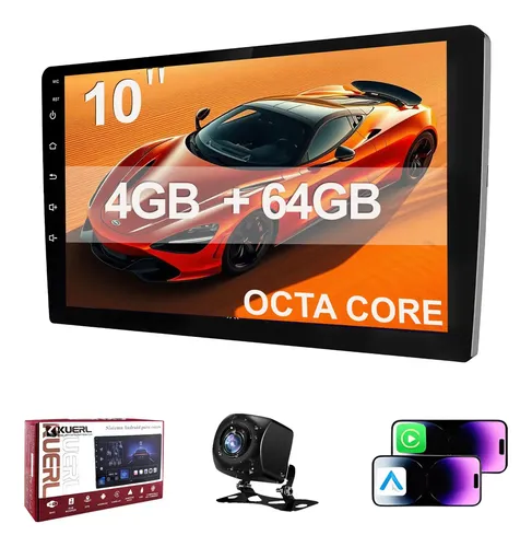 Multimidia Universal 10'' 4+64gb Carplay Android Bluetooth Preto