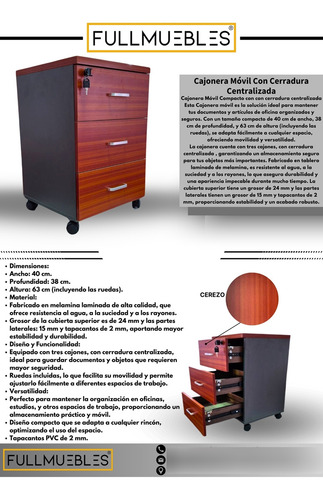 Cajonera Móvil Con Cerradura Centralizada Cerezo