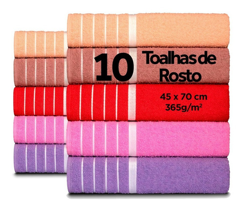 Kit 10 Toalhas De Rosto - 45x70 - 360g/m Feminina