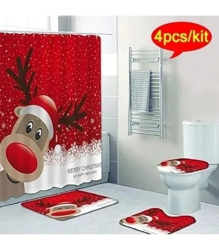 Juego De Baño De Navidad Impermeable Para Cortina De Ducha