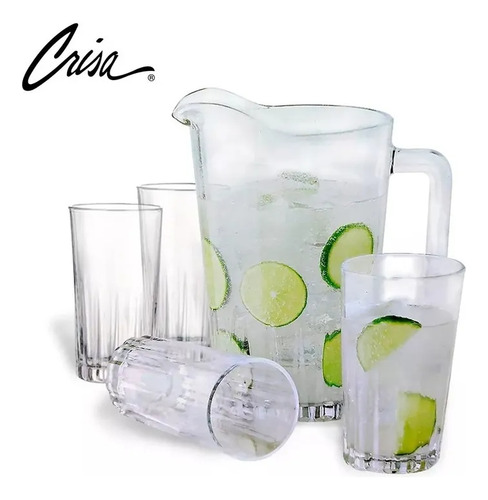 Set Jarra De Vidrio C/7 Vasos Kristalino - Crisa Blanco Transparente