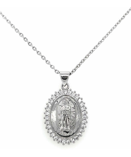 Collar De Virgen De Guadalupe Con Halo Plateada