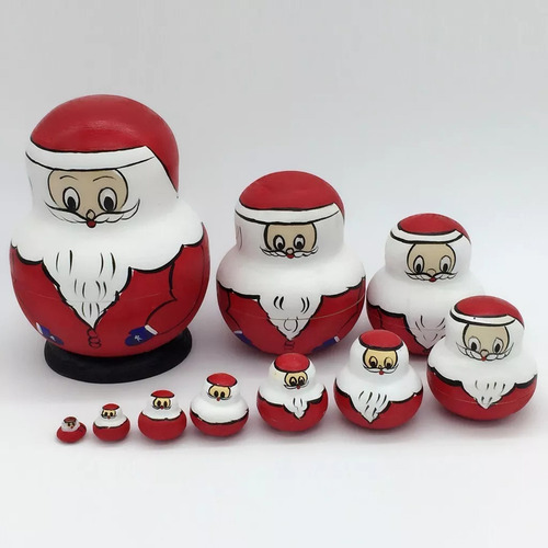 . Muñeca Rusa De Madera De Papá Noel De Navidad, 10 Piezas