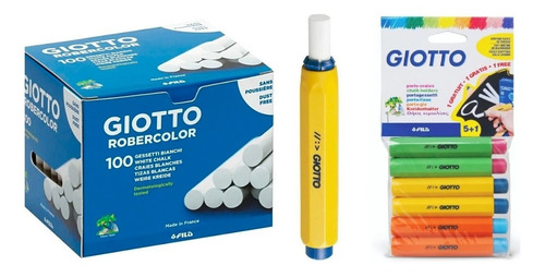 Tizas Giotto Robercolor X100 Unidades Blancas + 6 Porta Tiza