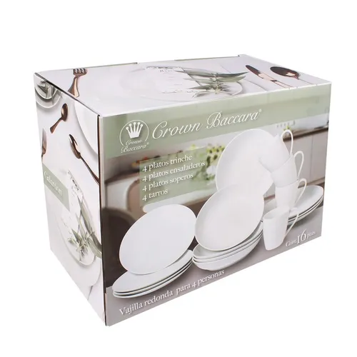Vajilla Porcelana 4 Personas 16 Piezas Blanca Crown Baccara