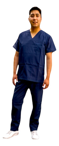 Oferta! Ambo Clásico Cuello V Unisex Hl Ambos Azul Marino Lisa 44