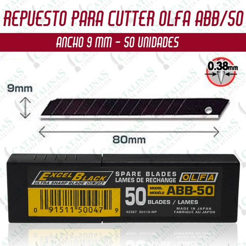 Repuesto Olfa Abb - 50 Cuchilla Negra 9mm X 50 Microcentro