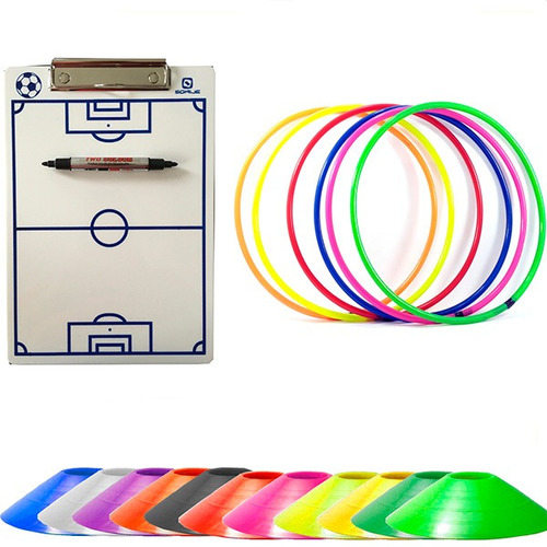 Kit 10 Aros (56cm) + 10 Platos + 1 Tabla Tactica Futbol