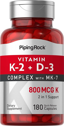 Vitamina D3 + K2 (mk7) Con Aceite De Coco Virgen 180 Softgel