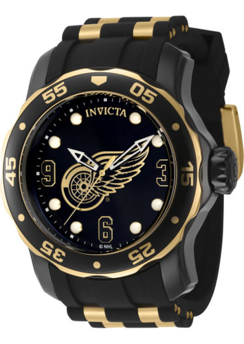 Reloj Invicta Nhl Detroit Red Wings Para Hombre, Esfera Negr