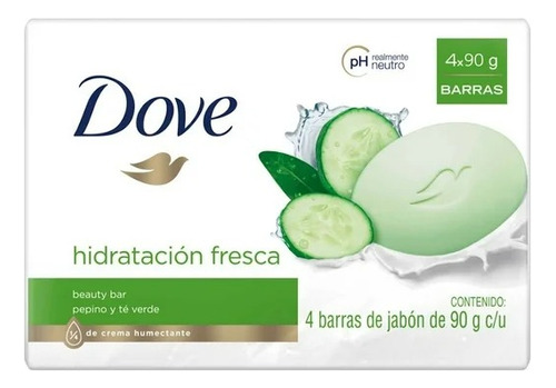 Jabón Dove Hidratación Fresca Pepino Y Té Verde 4pz 90g