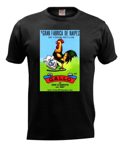 Playera El Gallo Loteria Mexicana Septiembre Negra Algodon D