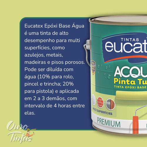 Tinta Epóxi Base Água Eucatex Galão 3,6l Para Superfícies Internas E Externas Alta Resistência E Durabilidade Acabamento Semi-brilho Ideal Para Pisos Azulejos Madeiras Metais E Alvenaria