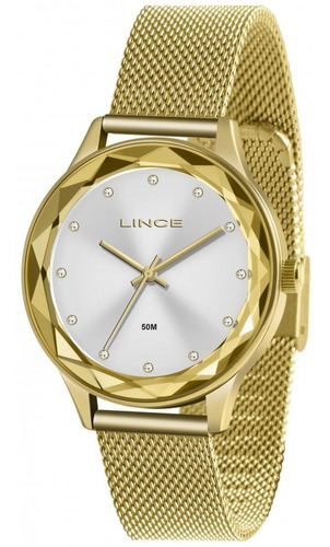 Relogio Lince Feminino Dourado Social Analogico Lrg4707l Fundo Prateado