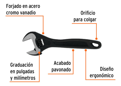 Llave Perico Ajustable 8´ Acero Pavonado Industrial 15501
