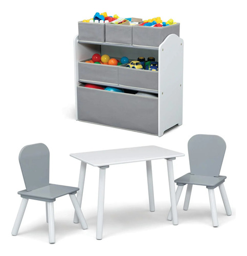 Mesa Y Sillas Infantil C Juguetero Blanco Gris Msi