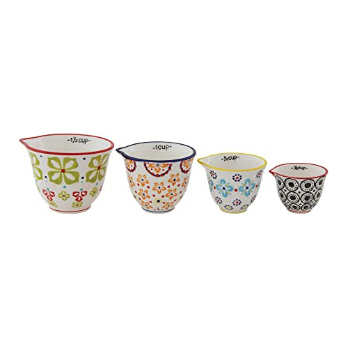 Floral Hand Stamped Stoneware Measuring Cups (set Of 4 ...