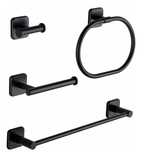 Set De Accesorios Negro Baño Metal  4 Piezas Acero Inox