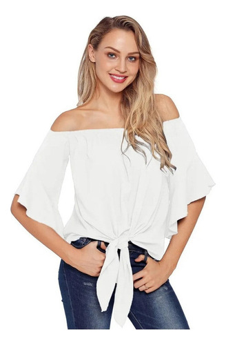 Blusa Color Blanca Sin Hombros Campesina Tallas Extras Moda