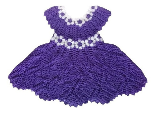 Vestido Violeta Flores Beba 9-12 M Tejido Crochet Verano