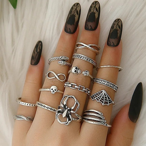 Set Conjunto Anillos Araña Calavera