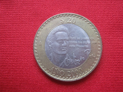 México 20 Pesos 2000 Bimetálica Octavio Paz 
