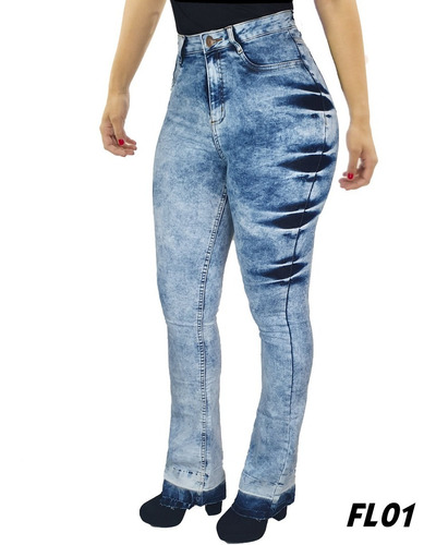 Calça Jeans Feminina Flare Boca De Sino Cintura Alta Lycra | Parcelamento  sem juros