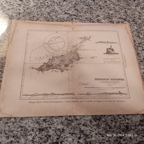 Mapa De La Isla De Noronha, Brasil 19x25cm España 1926 