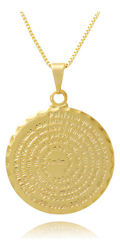 Colar Cordão Com Medalha Oração Pai Nosso Feminino Banhado Cor Dourado