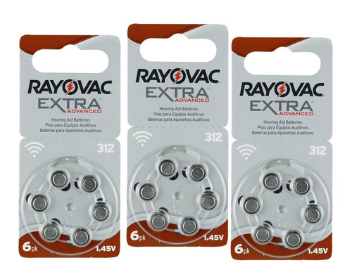 18 Pilas Para Audífono #312. Rayovac Extra Originales 1.45 V