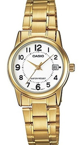 Reloj pulsera Casio Reloj LTP-V002G-7B de cuerpo color dorado, analógico, para mujer, con correa de acero color y desplegable