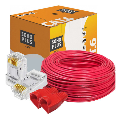 Cabo Rede 35m Furukawa Sohoplus Cat6 Vermelho + 40 Rj45 Capa