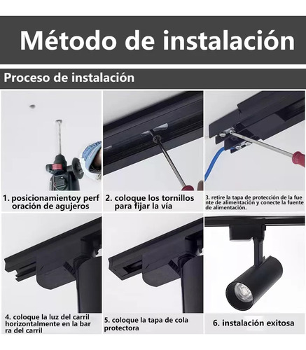 4 Foco Riel Luz Cálida 30w 3000k + Riel Monofásico 2mts Cob