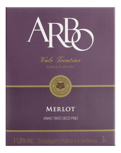Vinho Brasileiro Tinto Seco Arbo Merlot Serra Gaúcha Bag in Box 3l