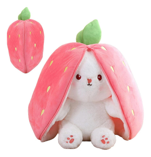 Kawaii Conejo De Peluche Fresa Con Cierre Reversible 35cm