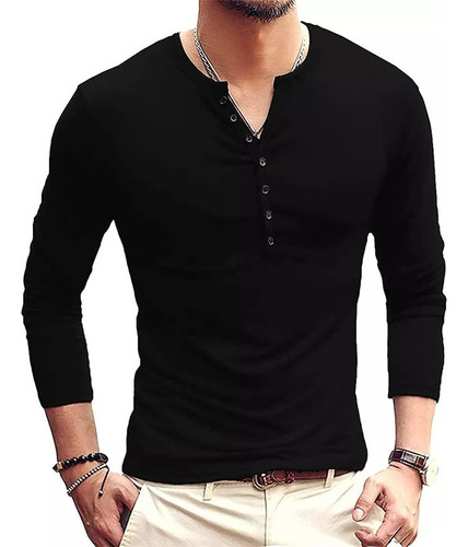 Camisetas De Manga Larga For Hombre Henley Con Cuello En V