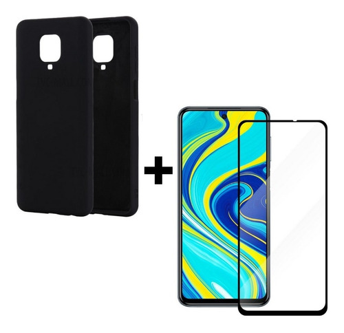 Combo Silicone Case Para Xiaomi Note 9 + Vidrio Cerámica