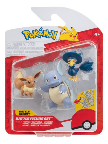 Pokémon Battle Figure Set - Eevee, Wartortle & Murkrow