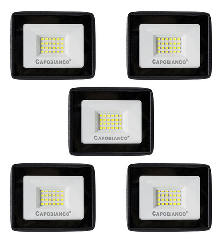 Kit 5 Reflectores 20w Para Iluminacion De Carteles Vidrieras Luz Luz Blanca