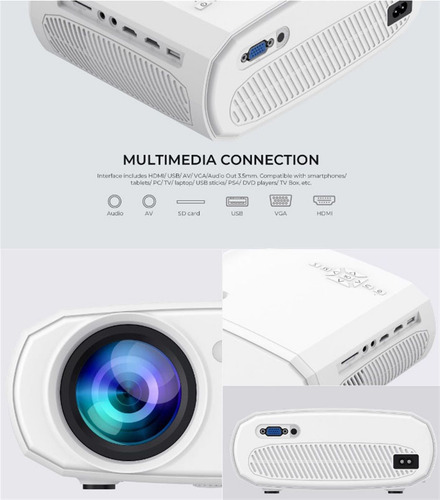 70w Mini Proyector 1080p Hd 8500lm Blanco Multimedia Hifi