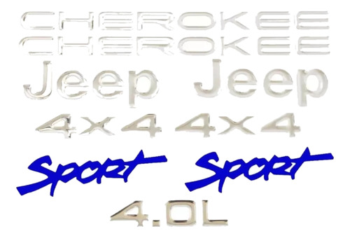 Kit Emblema Adesivo Resinado Cherokee 4x4 4.0l Sport Azul